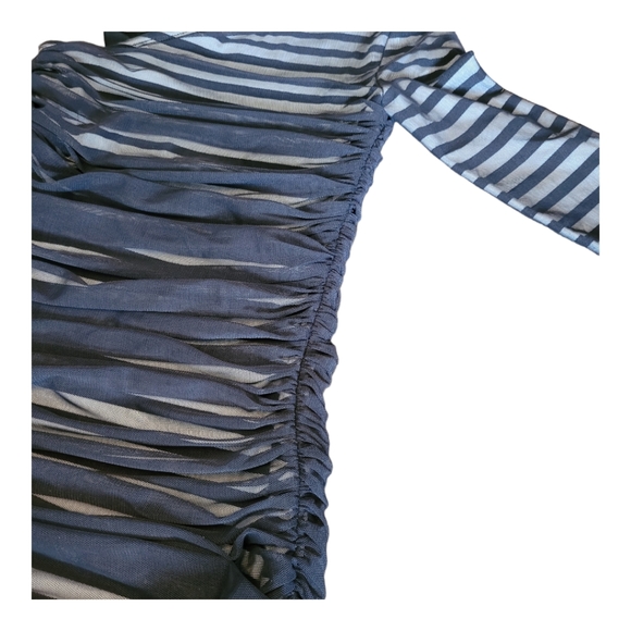 BCBGMaxAzria Dress Bodycon One-Shoulder Dress Black White Stripe Mesh Overlay XS - Picture 5 of 16